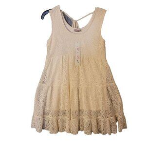 NWT RNB Girls Floral Lace Mini Pullover Slip On Tank Dress Beige Junior Size XS